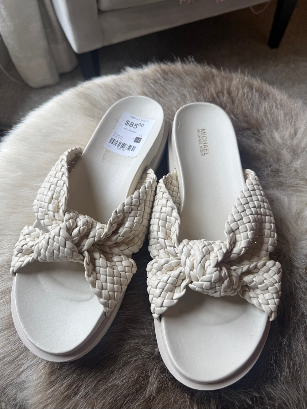 Michael Kors Cream Braided Knot Slide Sandals